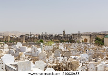 FEZ, MOROCCO - JULY 19: The jewish cemetery on July 19, 2014 in Fez, Morocco.  It is located at the bottom of the Mellah the former Jewish district.
