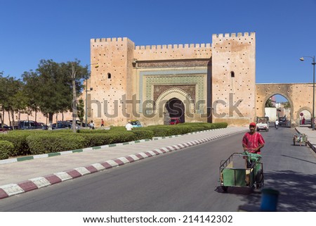 MEKNES - JULY 22: The main gate of the city on July 22, 2014 in Meknes, Morocco. Meknes is one of the oldest imperial city in Morocco.