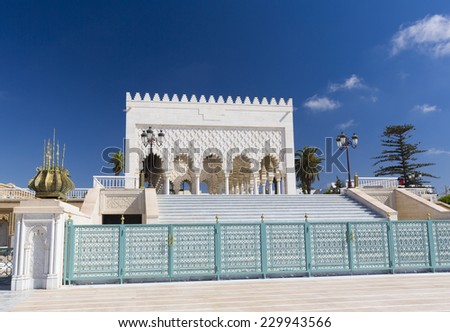 RABAT, MOROCCO - JULY 24 : The Mausoleum of Mohammed V. Mausoleum contains tombs of late King Hassan II and Prince Abdallah. On July 24, 2014 in Rabat, Morocco