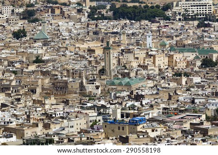 FEZ, MOROCCO - JULY 19: View of Fes el Bali as on July 19, 2014 in Fez, Morocco. The medina is listed as a UNESCO World Heritage Site.