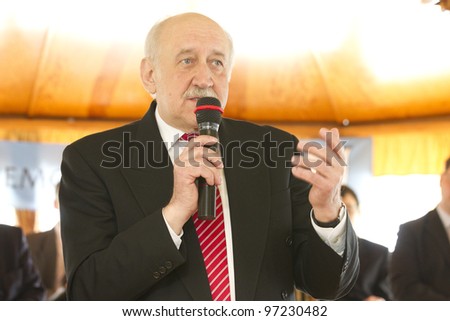 BUDAPEST, HUNGARY - MARCH 9: Hans Kaiser head of the Konrad Adenauer Foundation Bud. Org. speaks on the conference of Cristian Democratic Forum on March 9, 2012 in Budapest, Hungary.