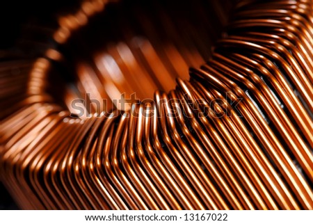 Macrodetail of a copper inductor in a transformer.