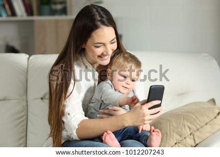 Similar – Image, Stock Photo Content mother playing with child in bedroom