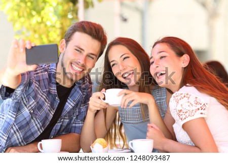 Similar – Image, Stock Photo Breakfast Smiley, A shared bread on the plate. With ketchup a smiley face. On the right a fork on a wooden table.