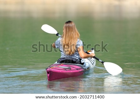 Similar – Image, Stock Photo Sportswoman looking lake from pier