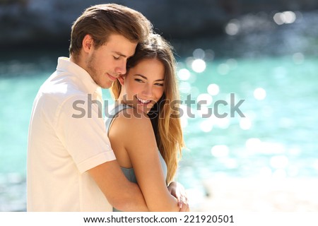 Similar – Image, Stock Photo Romantic couple cuddling in blanket on terrace