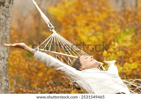 Similar – Image, Stock Photo Free Happy Woman Enjoying Sun on Vacations.