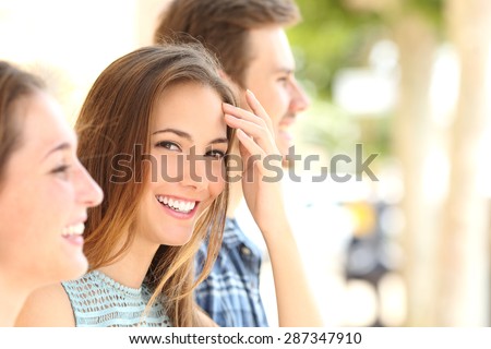 Similar – Image, Stock Photo Smiling woman looking between open door and wall