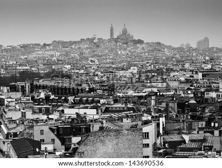 Streets of Paris in black and white. City of Paris view from above