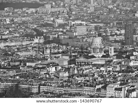 Streets of Paris in black and white. Paris view from above