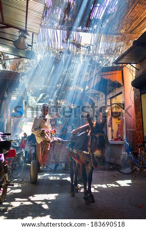 MARRAKESH ,MOROCCO - MARCH 6: Unidentified people at a street in Marrakesh on MARCH 6, 2014 in Morocco. With a population of over 900,000 inhabitants it is the most important city in Morocco.