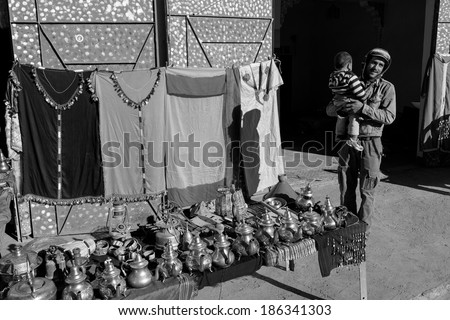 MARRAKECH, MOROCCO - MARCH 5: traditional store on streets on March 5, 2014. With a population of over 900,000 inhabitants it is the most important city in Morocco.
