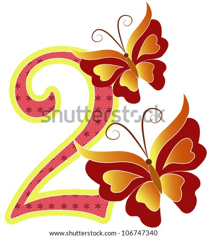 Beautiful Number Two With Butterflies Stock Vector Illustration ...