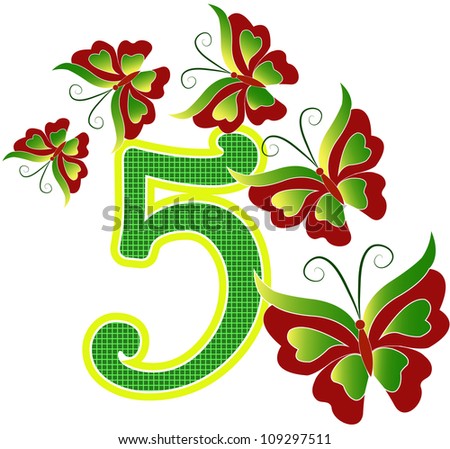 Beautiful Number Five With Butterflies Stock Vector Illustration ...