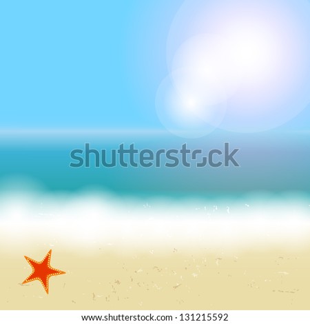 Beautiful summer background with beach, sea, sun and palm tree  illustration