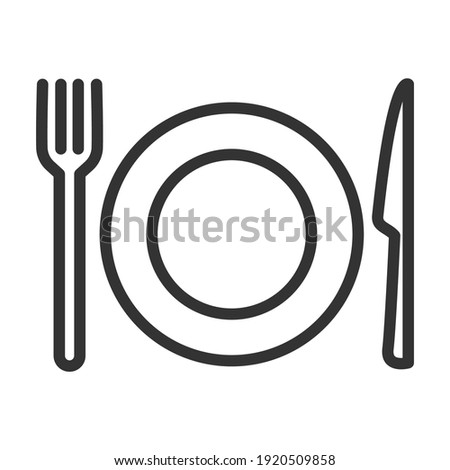 Cutlery: plate, fork, knife. Simple food icon in trendy line style isolated on white background for web apps and mobile concept. Vector Illustration. EPS10