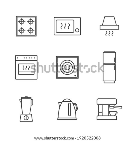 Set of Simple kitchen appliances icon in trendy line style isolated on white background for web apps and mobile concept. Vector Illustration. EPS10