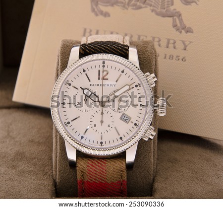 Minsk, Belarus - February 12, 2015: Burberry Men's Watches Isolated