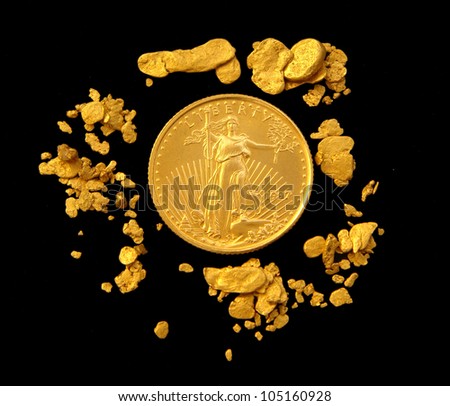 US Gold Eagle Surrounded by Natural Gold Nuggets