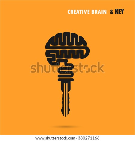 Creative brain sign with key symbol. Key of success.Concept of ideas inspiration, innovation, invention, effective thinking and knowledge. Business and education idea concept. Vector illustration.