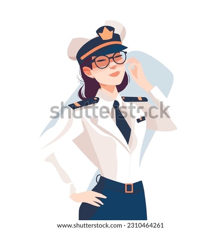 Smiling young woman pilot. Captain of passenger plane. Isolated flat vector design