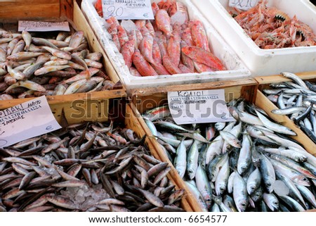 Fish stall on a farmer\'s market in greece