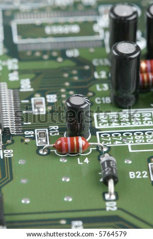 Surface mount components on a green circuit board