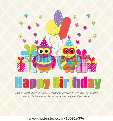 Happy Birthday Card With Cute Owls Stock Vector Illustration 106916396 ...