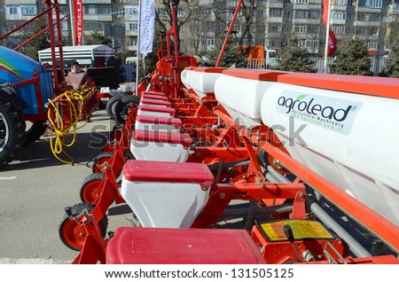 ROSTOV-ON-DON, RUSSIA - FEBRUARY 27: Seeder - An exhibit at the exhibition of agricultural equipment Agrotechnologies-2013, February 27, 2013 in Rostov-on-Don, Russia