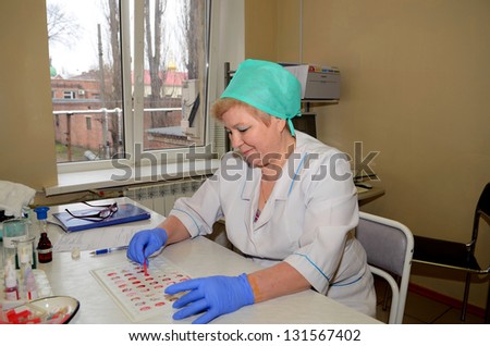 ROSTOV-ON-DON, RUSSIA - March 2:  An unknown donor's blood is tested before donation. The City Blood Service makes a promo action for donorship popularization, March 2, 2013 in Rostov-on-Don, Russia.