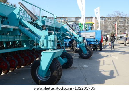 ROSTOV-ON-DON, RUSSIA - FEBRUARY 27: Seeder - An exhibit at the exhibition of agricultural equipment Agrotechnologies-2013, February 27, 2013 in Rostov-on-Don, Russia