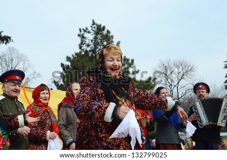 ROSTOV-ON-DON, RUSSIA - MARCH 17:Cossack dancing and singing. The Cossack Maslenitsa - traditional celebration and national ski races around, March 17, 2013 in Rostov-on-Don, Russia