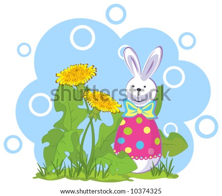 Easter hare in dandelions, vector illustration