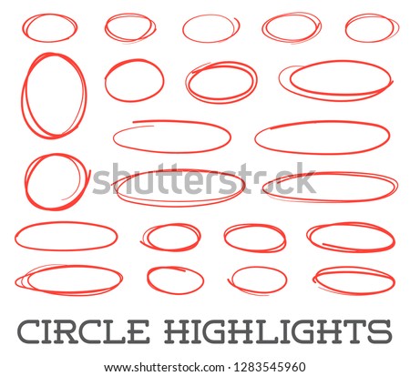 Highlight circles set. Vector collection. Hand drawn red ovals. Highlighting Text or important objects. Marker doodle sketch. Round scribble frames. Vector.