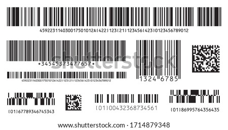 Bar code icon. Set of Modern Flat Barcode.  Can be use as a template for Products. Mockup. Vector.