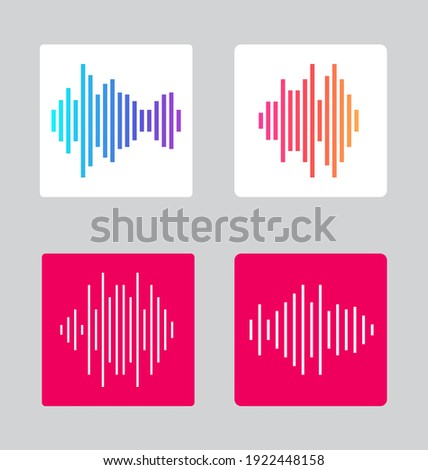 Four Icons Design with Waves of the equalizer. EQ Vector Illustration. Voice Memo Recorder Icon. Square Shape.