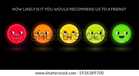 Satisfaction Rating. Set of Feedback Icons in form of emotions. Excellent, good, normal, bad, awful. 3d Vector illustration.