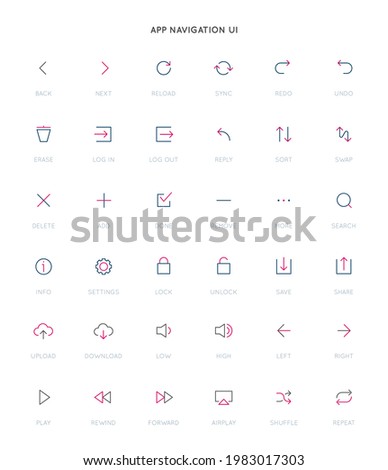 App Control System User Interface (UI) Vector Icon Set. High Quality Minimal Lined Icons for All Purposes.