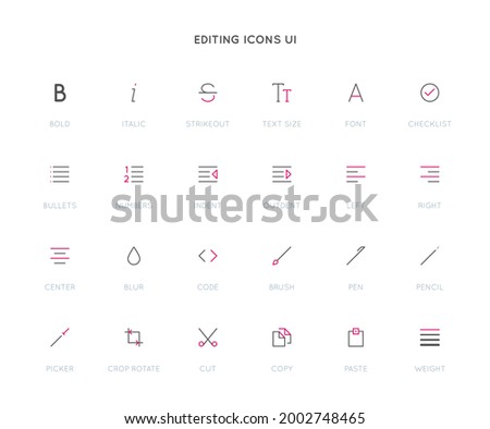 Text Editing User Interface (UI) Vector Icon Set. High Quality Minimal Lined Icons for All Purposes.