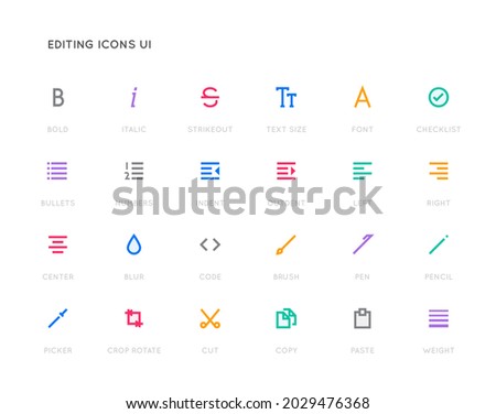 Text Editing User Interface (UI) Vector Icon Set. High Quality Minimal Lined Icons for All Purposes.