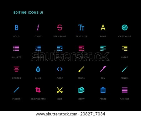 Text Editing User Interface (UI) Vector Icon Set. High Quality Minimal Lined Icons for All Purposes.