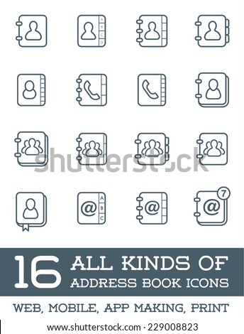 All Kinds of Contact Us Address Book Icons in Vector Isolated for Using in All Purposes Web, Mobile, App Making or Printing