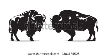 Set of American Bison Silhouettes. Vector Image