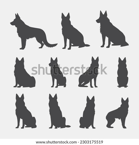 Vector Set of Silhouette of German Shepherd Dog