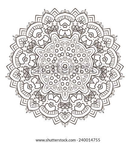 Ethnic Fractal Mandala Vector Meditation looks like Snowflake or Flower too Isolated on White
