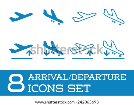 Aircraft or Airplane Icons Set Collection Vector Silhouette Arrivals Departure