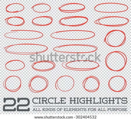 Red Hand Drawn Circles Rounds Bubbles Set Collection in Vector
