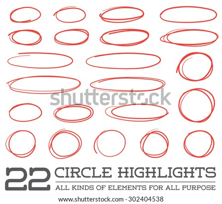 Red Hand Drawn Circles Rounds Bubbles Set Collection in Vector
