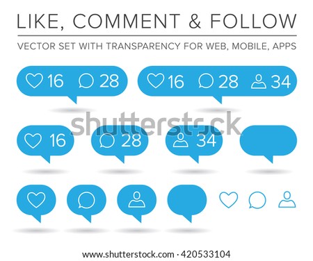 Vector Like, Follower, Comment Icon Set