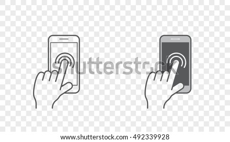 Set of Icons with Hands Holding Smart Device with Gestures